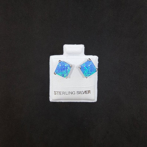 7x7mm Square Blue Fire Opal sterling silver post earrings