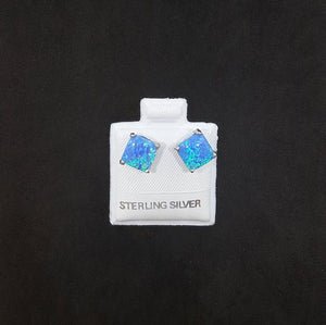 7x7mm Square Blue Fire Opal sterling silver post earrings
