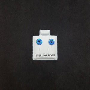 6 mm and 8 mm Blue Eye Fire Opal Black Onyx sterling silver post earrings