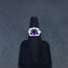 Size 8 1/4 - Big Heart Amethyst Blue Fire Opal wavy pattern sterling silver ring