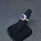 Size 8 1/4 - Big Heart Amethyst Blue Fire Opal wavy pattern sterling silver ring