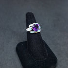 Size 8 1/4 - Big Heart Amethyst Blue Fire Opal wavy pattern sterling silver ring