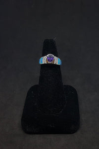 Size 6 1/2 - Blue Fire Opal micro CZ Amethyst pear-cut sterling silver ring