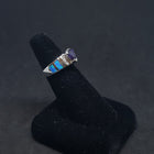 Size 6 1/2 - Blue Fire Opal micro CZ Amethyst pear-cut sterling silver ring