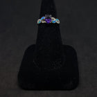 Size 8 1/4 - Twisted design Blue Fire Opal micro CZ oval Amethyst sterling silver ring