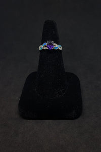 Size 8 1/4 - Twisted design Blue Fire Opal micro CZ oval Amethyst sterling silver ring