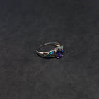 Size 8 1/4 - Twisted design Blue Fire Opal micro CZ oval Amethyst sterling silver ring