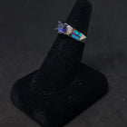 Size 7 3/4 - Two stripes Blue Fire Opal micro CZ round Tanzanite sterling silver ring