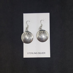 3/4 inches Sterling silver native design dangle/drop basket earrings Signed B - Vintage