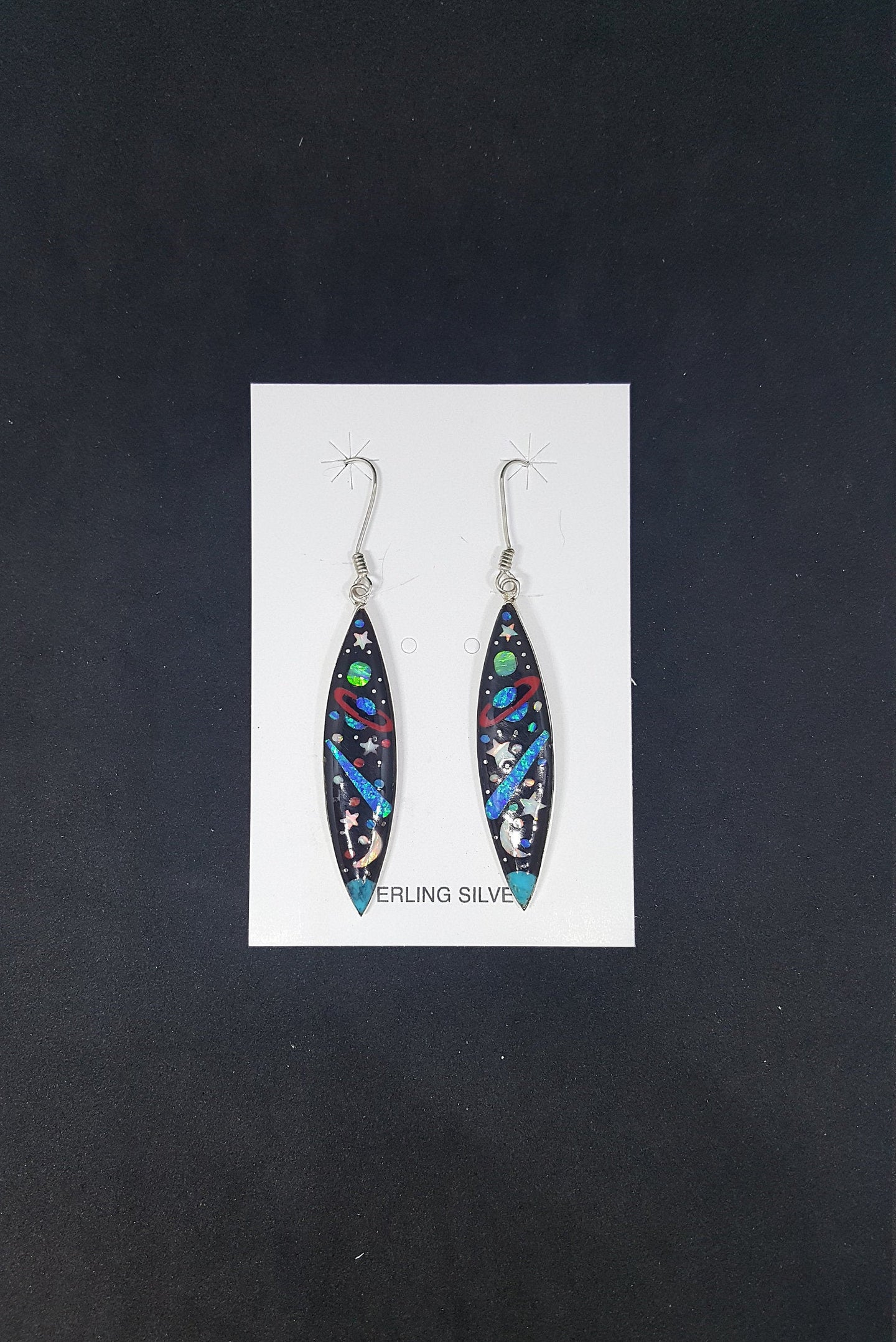 Southwest Galaxy scene Multi-stone leaf shape sterling silver dangle earrings