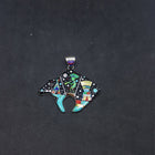 Southwest inlay Bear Night Sky Tepeedancing native people with hat dress Multi-stones sterling silver pendant necklace