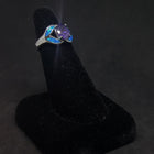 Size 6 - Blue Fire Opal leaf shape oval Amethyst sterling silver ring