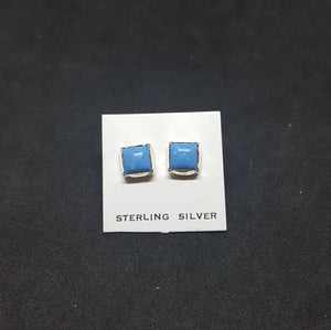 Natural Turquoise square sterling silver stud earrings