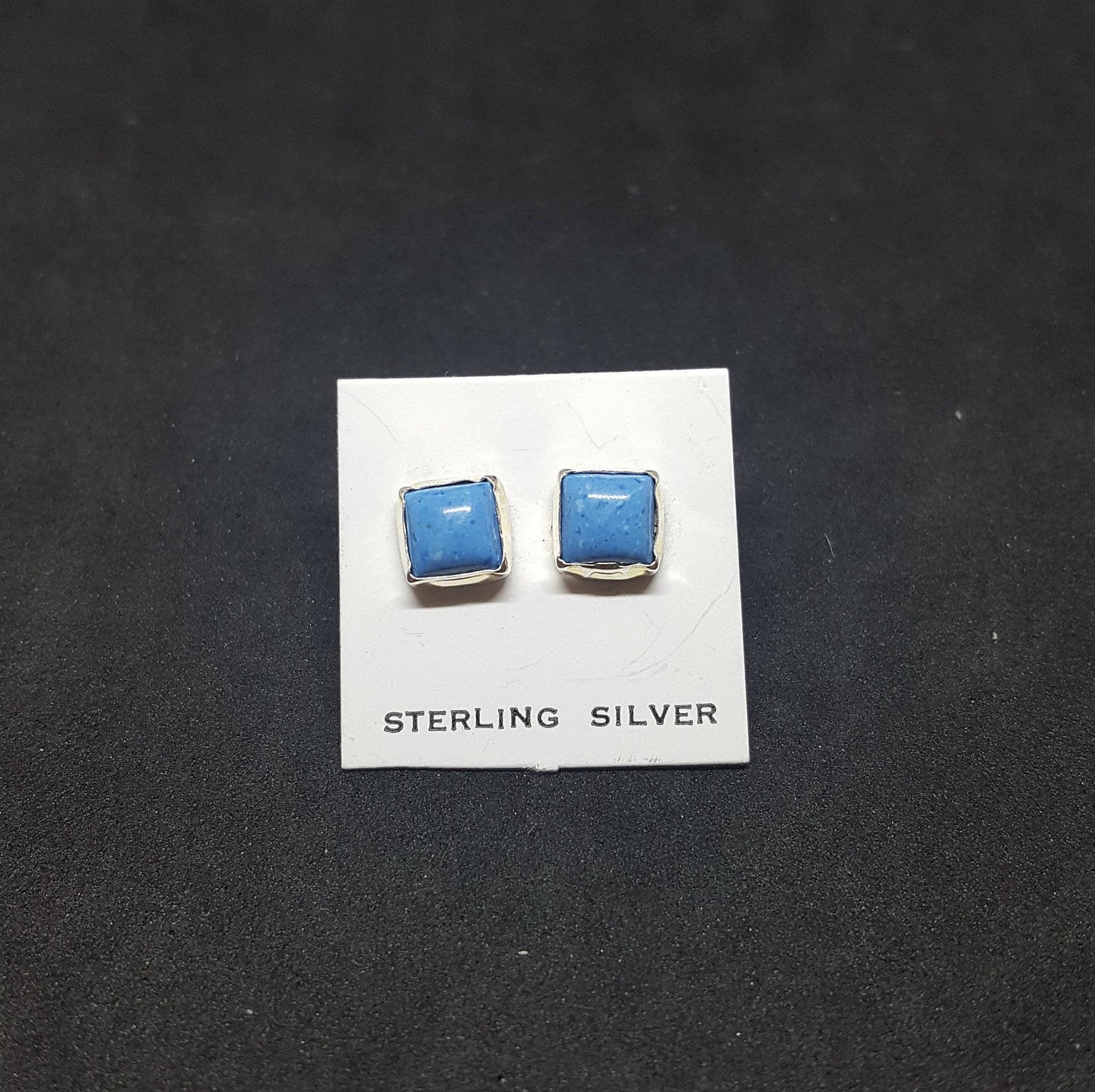 Natural Turquoise square sterling silver stud earrings
