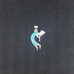 Kokopelli Blue Fire Opal Sterling silver pendant necklace