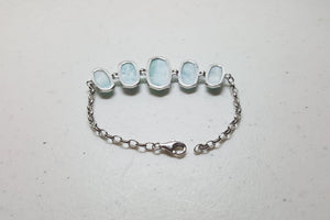 5 Stones Natural Larimar rectangle shape sterling silver chain bracelet