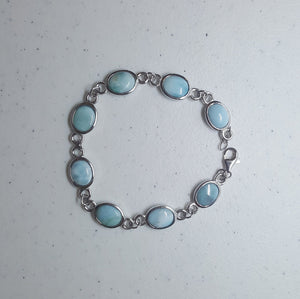 Simple Oval Larimar sterling silver chain bracelet