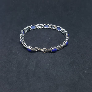 Lapiz oval and chain shape sterling silver chain bracelet