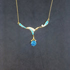 Blue Fire Opal and Topaz Round  with micro CZ round shape  gold plated sterling silver pendant necklace