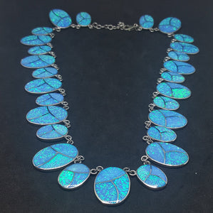 Blue Fire Opal Oval sterling silver necklace