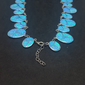 Blue Fire Opal Oval sterling silver necklace