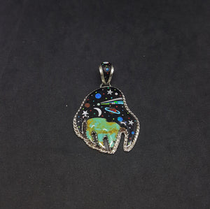 Galaxy Claws inlay black onyx mother of pearl kingman turquoise fire opal coral sterling silver pendant necklace