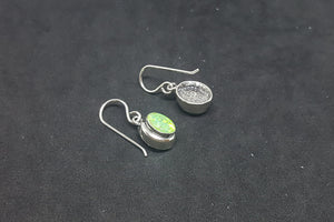 Oval Green Fire Opal sterling silver dangle earrings