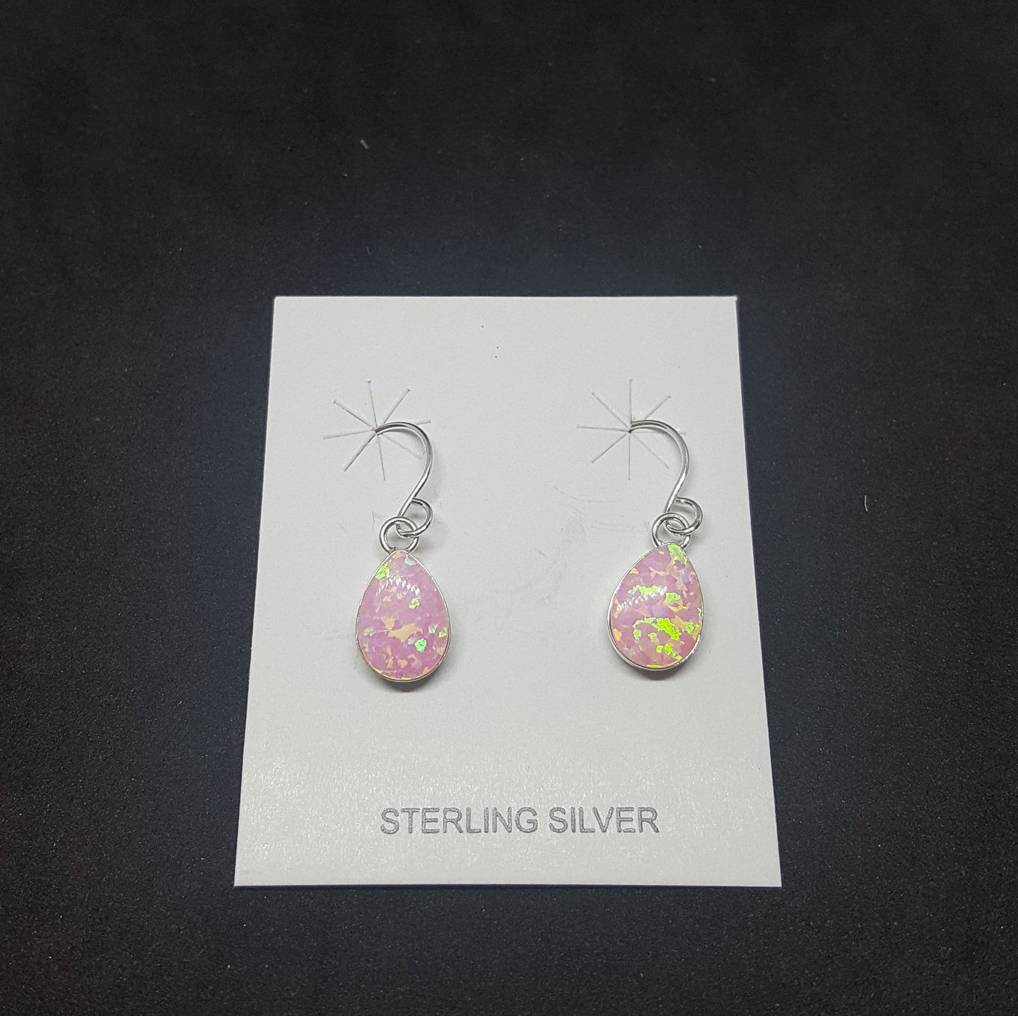 Pink Fire Opal Teardrop sterling silver dangle earrings