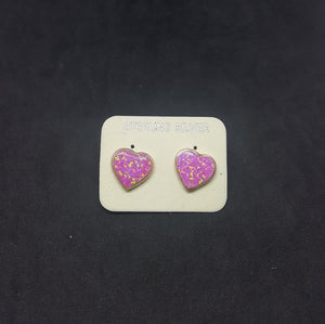 Heart hot pink Fire Opal sterling silver stud earrings