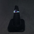 Size 7 - Wrapped stones Blue Fire Opal micro CZ oval Amethyst sterling silver ring