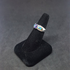Size 8 - Band oval Tanzanite Blue opal micro CZ Sterling silver ring
