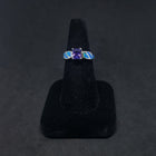 Size 9 - Wave rectangle-cut Tanzanite Blue fire opal Sterling silver ring