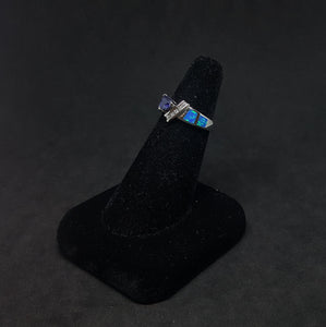 Size 7 - Arrow trillion-cut Tanzanite Blue opal micro CZ Sterling silver ring