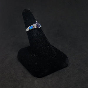 Size 8 1/4 - Simple marquise-cut Tanzanite Blue opal micro CZ Sterling silver ring