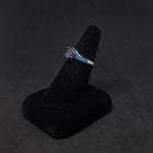 Size 9 - Wavy stone oval-cut Amethyst Blue fire opal Sterling silver thin ring