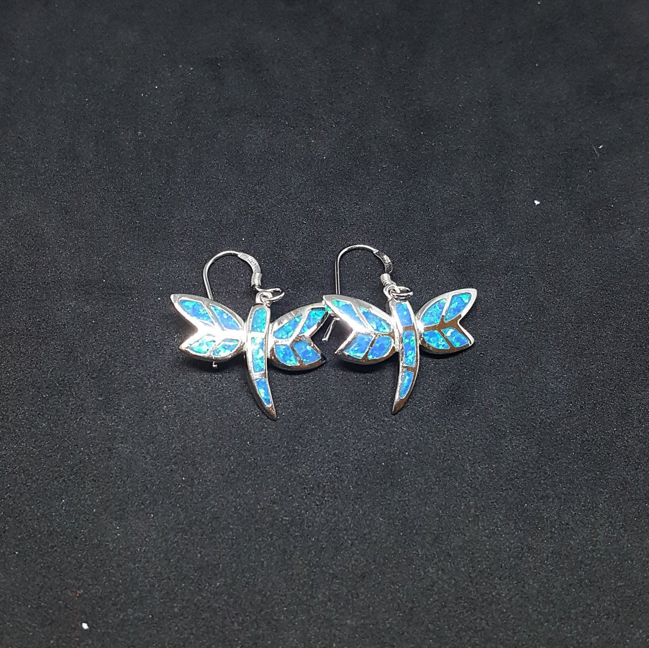 Native Butterfly Blue opal Sterling silver small dangle/drop opal earrings