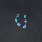 Marquise Chain Blue fire Opal Sterling silver long thin stud/post opal earrings