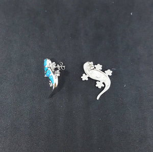 Native Lizard Reptile Blue fire Opal Sterling silver stud/post opal earrings