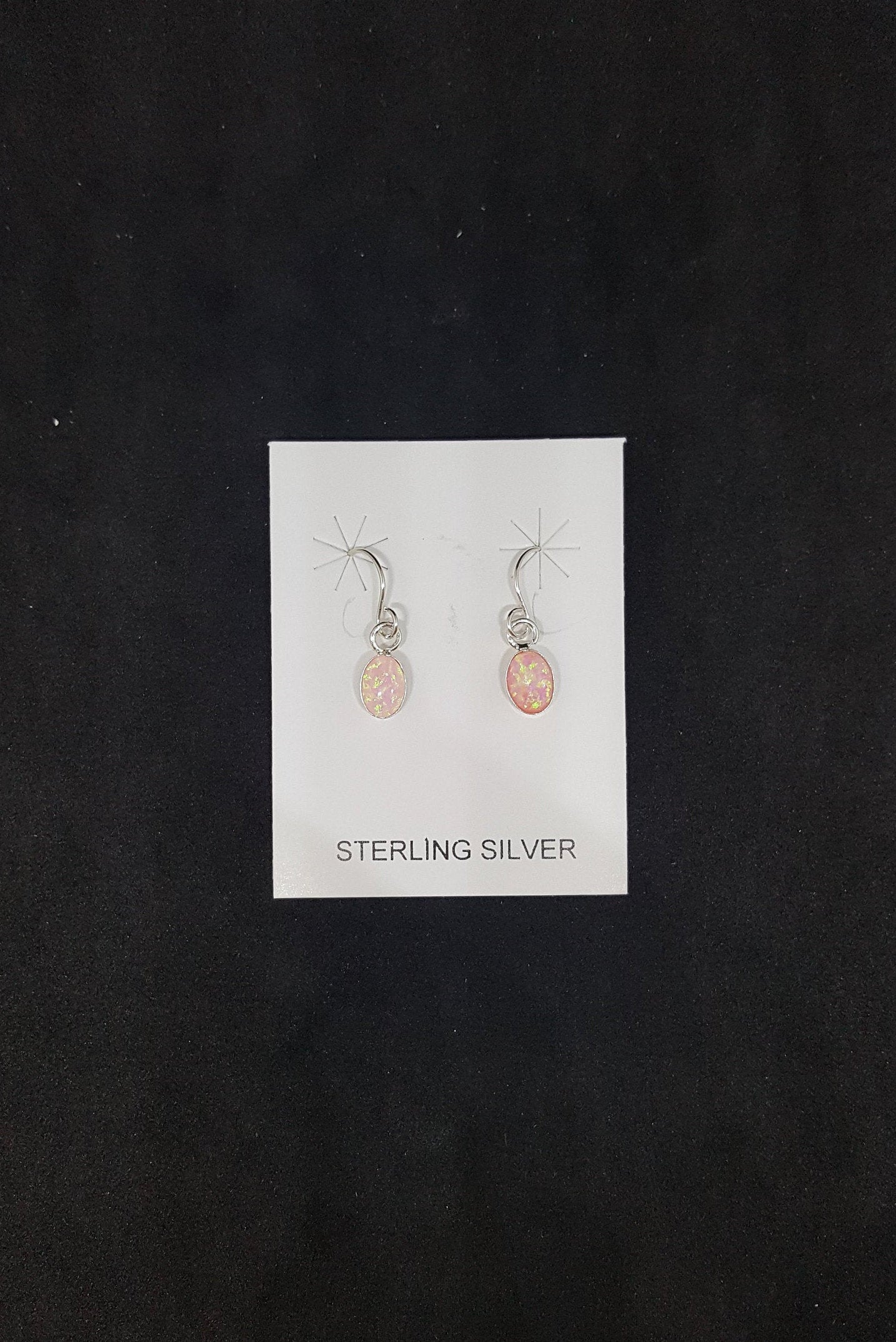 Small oval Pink Opal sterling silver dangle earrings