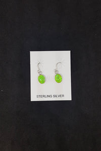 Small oval Green Opal sterling silver dangle earrings