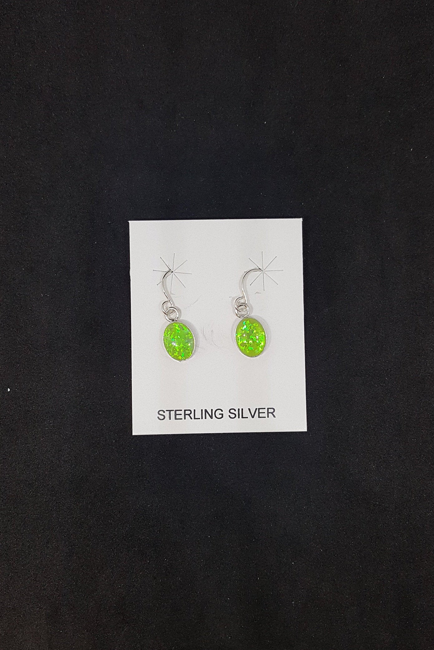 Small oval Green Opal sterling silver dangle earrings