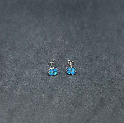 Baby Flower with designs  Blue Fire Opal sterling silver stud earrings
