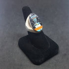 Size 10 3/4 - Galaxy Zuni sunface inlay black onyx fire opal turquoise sandstone spiny oyster sterling silver ring