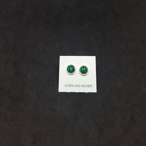 5 mm round Malachite sterling silver stud earrings