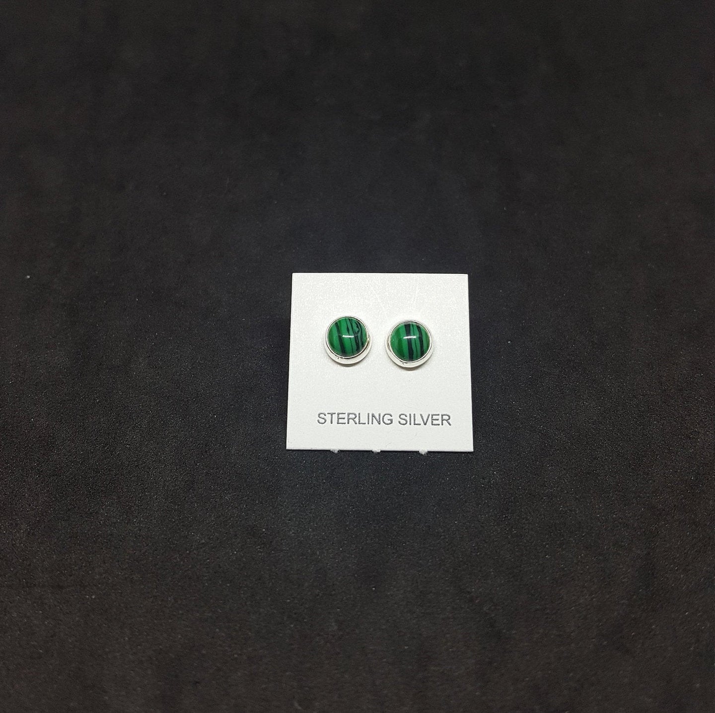 5 mm round Malachite sterling silver stud earrings