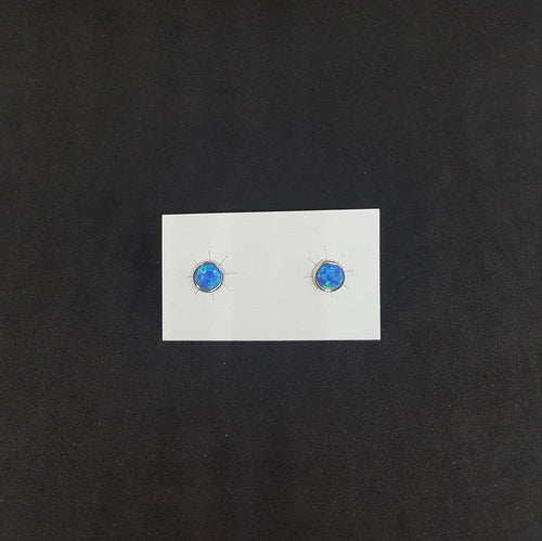 5mm round Light Blue Fire Opal sterling silver stud earrings
