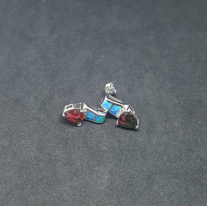 Arrow trillion-cut Tourmaline Blue Opal Sterling silver stud/post opal earrings