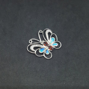 Wonder Butterfly oval Citrine Blue fire Opal micro CZ sterling silver pendant