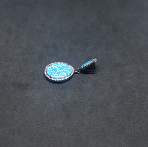 Oval Blue Fire Opal micro CZ Sterling Silver Opal Pendant