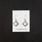 6 mm White Fire Opal diamond shape sterling silver dangle earrings